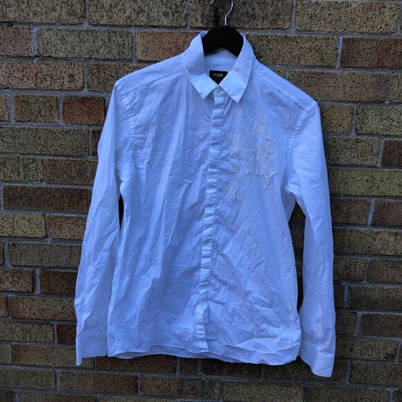Fendi Button Up Dress Shirt Size 41 DAMAGED White - Picture 7 of 7